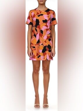 Sanctuary Pink, Orange & Black Leaf-Print Short Sleeve Dress